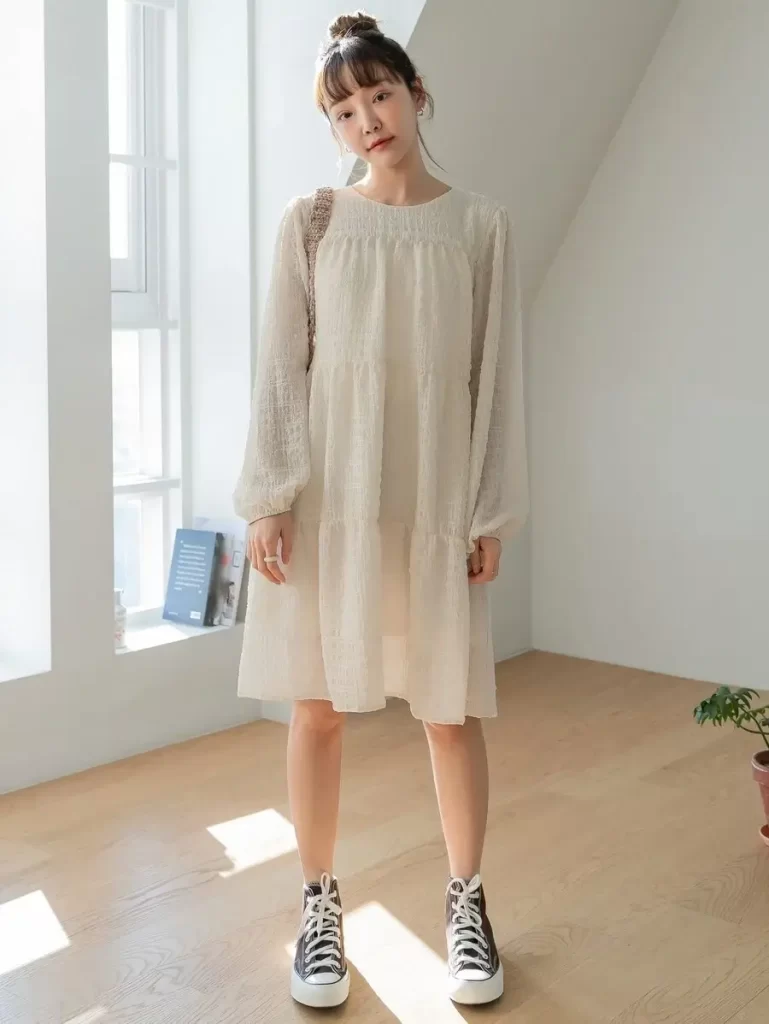 DAZY ノットバック ビショップスリーブ スモックドレス