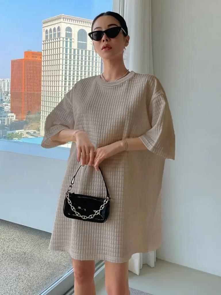 DAZY 無地柄 ドロップショルダー テクスチャー ドレス