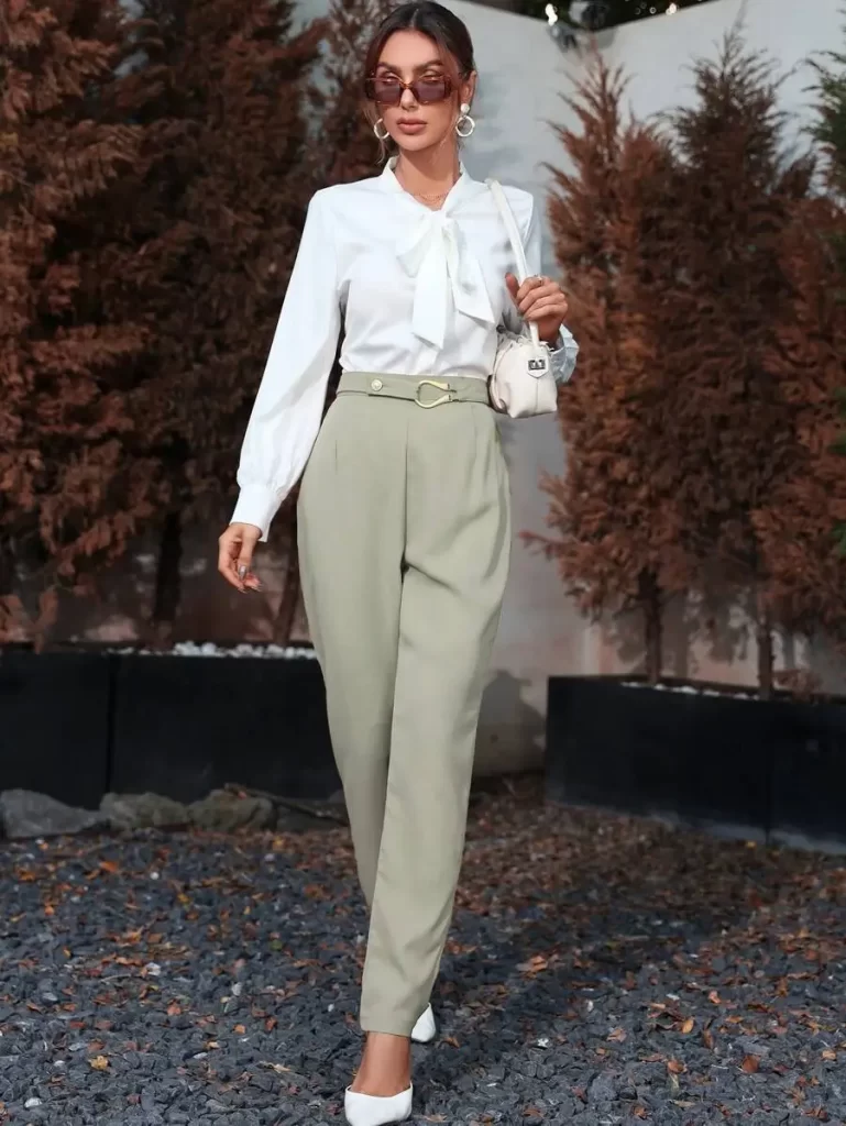 SHEIN Modely ハイウェスト ボタン テーパードパンツ